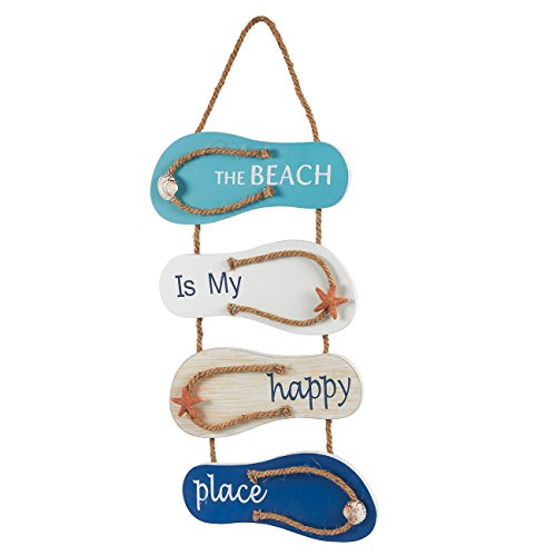 Product Cover Juvale Flip Flop Wall Ornament, Slippers Hanging Decoration with Beach Design, Ocean Decorfor Living Room, Bedroom, and Dining Room, 8.75 x 3.75 Inches