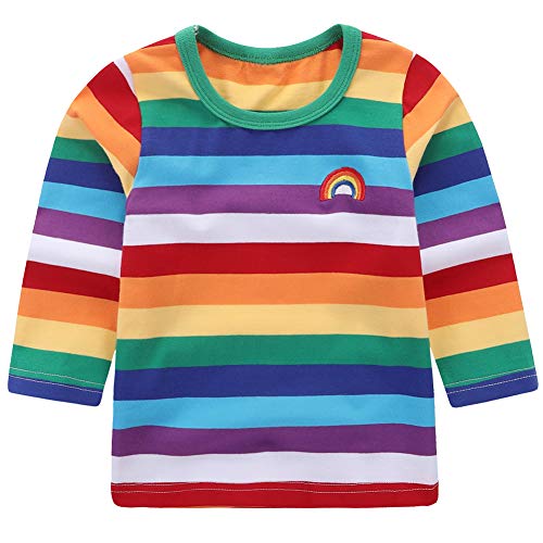 Product Cover Motteecity Little Boys' T-Shirt Rainbow Striped Size 12M Style-2