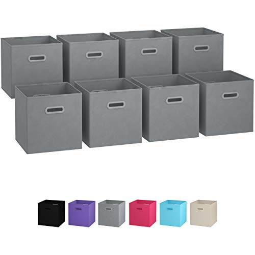 Product Cover Royexe Storage Bins - Set of 8 - Storage Cubes | Foldable Fabric Cube Baskets Features Dual Plastic Handles. Cube Storage Bins. Closet Shelf Organizer | Collapsible Nursery Drawer Organizers (Grey)
