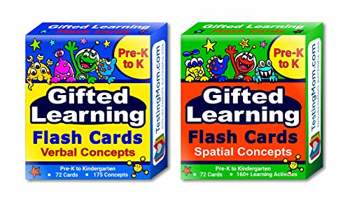 Product Cover Gifted Learning Flash Cards (2-Pack) - Verbal and Spatial Concepts for Pre-K - Kindergarten - Practice for CogAT test, OLSAT test, NNAT test, NYC Gifted and Talented, ITBS test, WISC, WPPSI, AABL