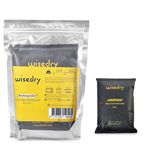 Product Cover Wisedry 2 x 500 Gram [2.2 lbs] Rechargeable Silica Gel Desiccant Packets Microwave Fast Reactivated Desiccant Bag Large for Car Basement Garage Storage Bathroom Gun Safes RV Moisture Removal Reusable
