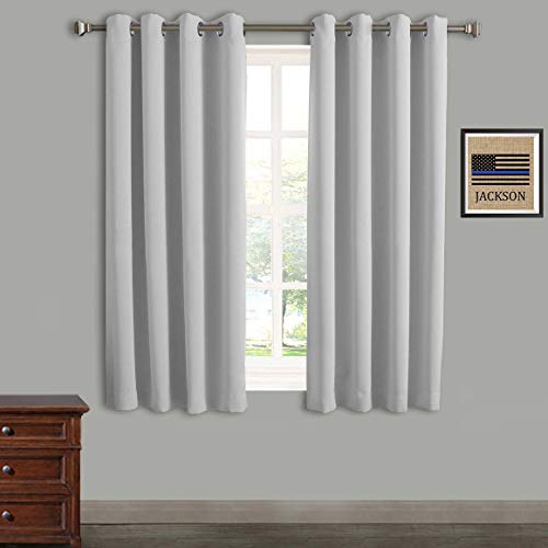 Product Cover Rose Home Fashion Blackout Curtains Thermal Insulated Room Darknening Draperies 63 Inch Blackout Window Curtain Panels, 2 Pieces Blackout Curtains for Bedroom/Living Room, W52 x L63, Greyish White
