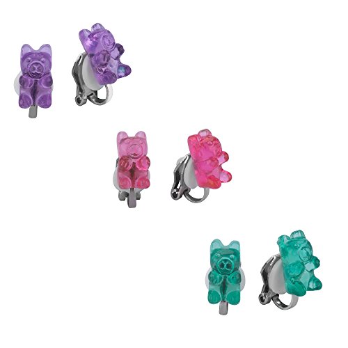 Product Cover Clip-ons Earrings Set for Girls, Colorful Gummy Bear Stud Earrings for Kids Children Jewelry Set Of 3