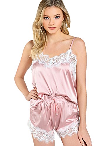 Product Cover MAKEMECHIC Women's Lace Satin Sleepwear Cami Top and Shorts Pajama Set