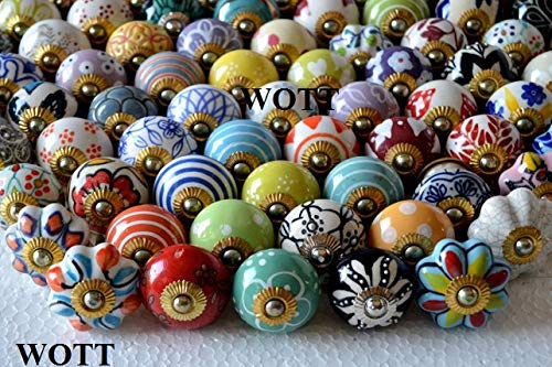 Product Cover WOTT Assorted Multicolor Ceramic knobs Drawer knobs Door Cupboard Knobs and Mix Pulls (Set of 20 PC)