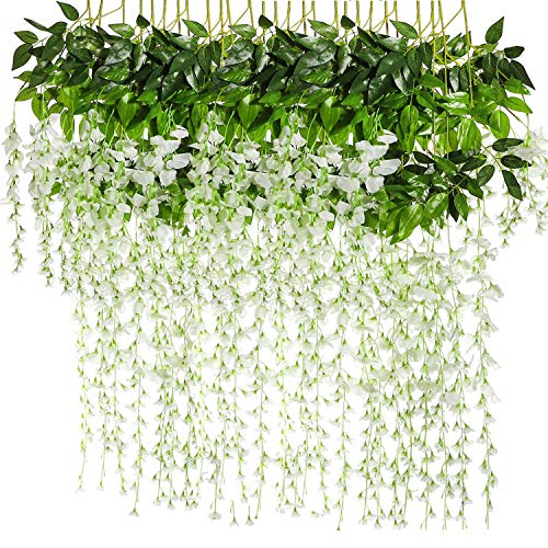 Product Cover BJH 12 Pack 3.6 Feet/Piece Artificial Fake Wisteria Vine Ratta Hanging Garland Silk Flowers String Home Party Wedding Décor