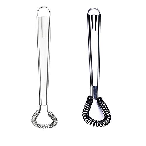 Product Cover Stainless Steel Mini Spring Egg Beater Silicone Whisk Magic Hand Held Sauce Stirrer Blender Milk Frother Foamer Coffee Mixer (2Pack-Silicone+Steel coil)