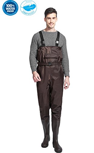 Product Cover Men waders/ Waterproof Chest Waders / Bootfoot Chest Wader /Light Hunting fly Fishing Waders for Men with Boots Nylon/PVC Wader brown size 9