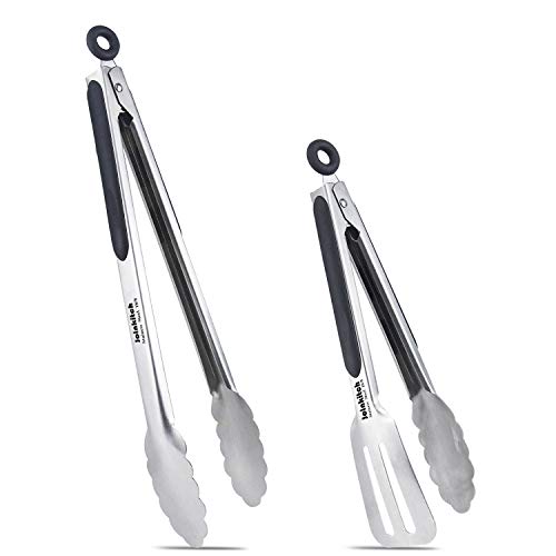 Product Cover Joinkitch Kitchen Tongs, Stainless Steel Cooking Tongs Set 2 Pack (12-inch.9-inch) with Heat Resistant Handle for Kitchen Outdoor Barbeque Salad Fish Thick Steak