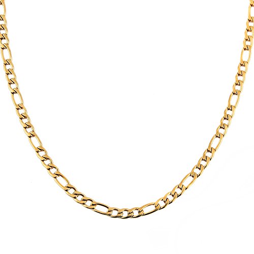 Product Cover HZMAN Men Women 24k Real Gold Plated Figaro Chain Stainless Steel Necklace, Wide 5mm 7mm 9mm 13mm