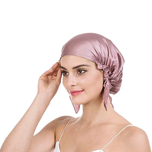 Product Cover Savena 100% Mulberry Silk Night Sleeping Cap X-Large Size for Thick and Long Hair Bonnet Hat Smooth Soft Many Colors, Hair Care Ebook Included (Cameo)