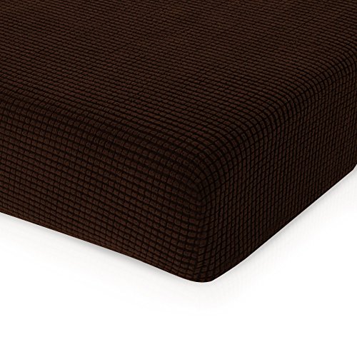 Product Cover CHUN YI Stretch Couch Cushion Cover Replacement, Fitted Loveseat Sofa Chair Seat Slipcover Furniture Protector, Checks Spandex Jacquard Fabric(Large,Chocolate)