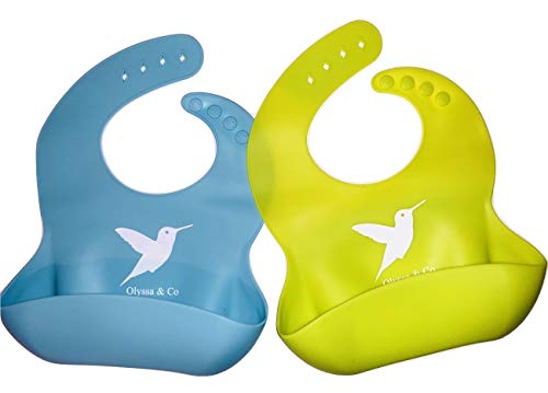 Product Cover Waterproof Silicone Bib Easily Wipes Clean! Comfortable Soft Baby Bibs Keep Stains Off! Spend Less Time Cleaning, Set of 2 Colors (Lime Green/Turquoise)