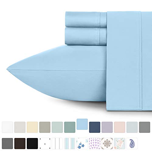 Product Cover California Design Den 400 Thread Count 100% Cotton Sheet Set, Blue Twin XL Sheets 3 Piece Set, Long-Staple Combed Pure Natural Cotton Bedsheets, Soft & Silky Sateen Weave