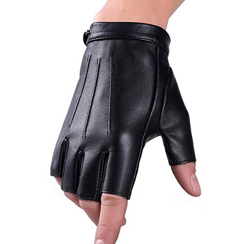 Product Cover Fingerless Driving Gloves PU Faux Leather Outdoor Sport Half Finger Glove for Men Women Teens (Fingerless, M)