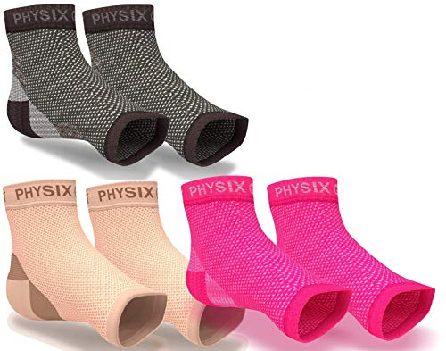 Product Cover 3 PAIRS Plantar Fasciitis Socks with Arch Support, BEST 24/7 Foot Care Compression Sleeve, Better than Night Splint, Swelling & Heel Spurs, Ankle Circulation, Relieve Pain - Black/Pink/Beige S/M