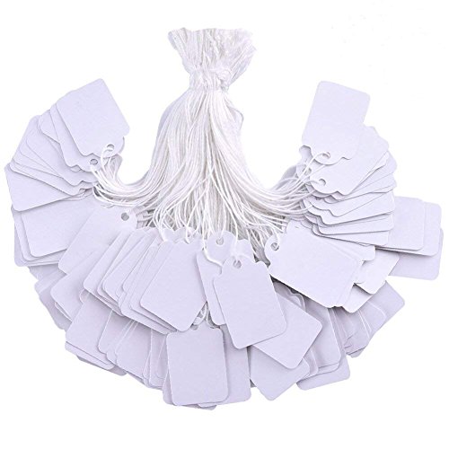 Product Cover Brothersbox 500 Pieces White Tags with String Marking Strung Tags writable Tags Display Label for Product Jewelry Clothing Tags, 1.375 x 0.875 inches, Pack of 500 Pieces
