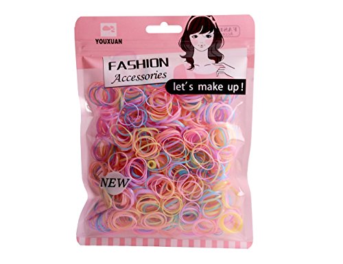 Product Cover Youxuan Kids Elastics No Damage Colored Hair Bands Fashion Girls Hair Ties 1000 Count Small Size
