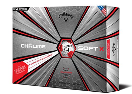Product Cover Callaway Golf Chrome Soft X Truvis Golf Balls, (One Dozen), White/Red