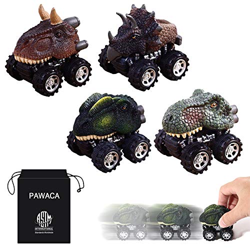 Product Cover Pull Back Dinosaur Cars, Pawaca 4-Pack Dino Cars Toys with Big Tire Wheel for 3-14 Year Old Boys Girls Creative Gifts for Kids