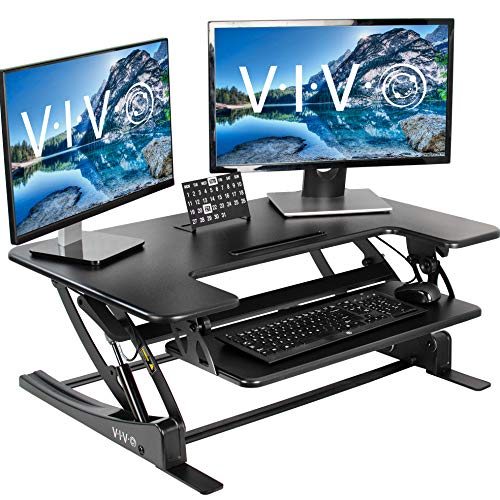 Product Cover VIVO Black Height Adjustable 36 inch Stand up Desk Converter | Quick Sit to Stand Tabletop Dual Monitor Riser (DESK-V000V)