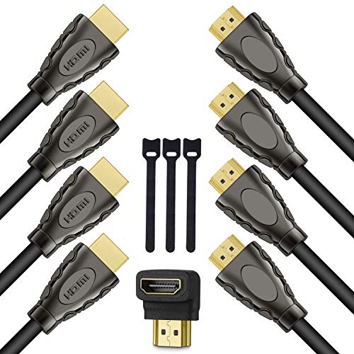 Product Cover HDMI Cable 3ft HDMI Cord with 24K Gold-Plated, 90 Degree HDMI Adapter & Cable Ties, 4K HDMI Cable High Speed for Ethernet, PS4, 1080P, Xbox One, 3D, PC-4 Pack by PERLESMITH