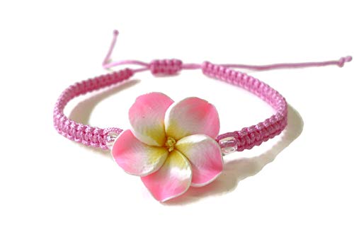 Product Cover Moose546 Pink Plumeria Braided Bracelets with a Sliding Knot Adjustable Cord Bracelets FC-043