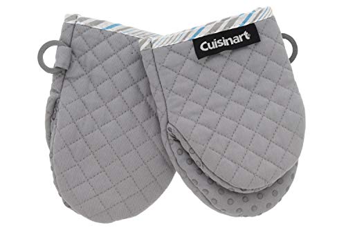 Product Cover Cuisinart Silicone Mini Oven Mitts, 2pk - Little Oven Gloves for Cooking - Heat Resistant, Non-Slip Grip, Hanging Loop, 5.5 x 7.5 Inches - Ideal for Handling Hot Kitchen, Bakeware Items - Drizzle Grey