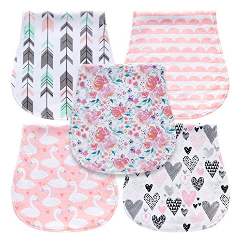 Product Cover 5-Pack Baby Burp Cloths for Girls, Triple Layer, 100% Organic Cotton, Soft and Absorbent Towels, Burping Rags for Newborns Baby Shower Gift Set by MiiYoung