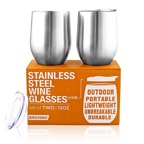 Product Cover Stainless Steel Wine Glasses with Lid - 12 oz Double Wall Insulated Outdoor Wine Tumblers - 100% Unbreakable & Stemless Glass - Wine Tumbler Set for Outdoor : Wine, Coffee & Camping (2)