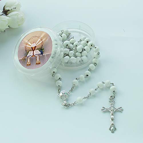 Product Cover First Holy Communion Scented Rosary Favor - 12 Rosaries with individual Gift box and Organza Bag. (6mm, White)