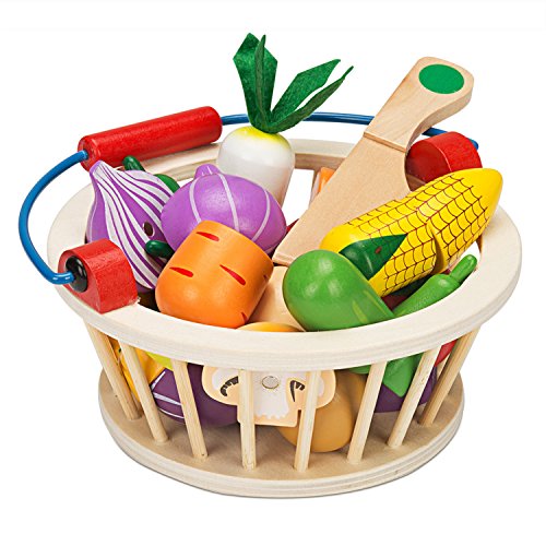 Product Cover Victostar Magnetic Wooden Cutting Fruits Vegetables Food Play Toy Set with Basket for Kids (Vegetables)