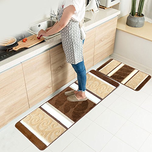 Product Cover HEBE Kitchen Rugs Set 2 Piece Machine Washable Non-Slip Kitchen Mats and Rugs Runner Set Rubber Backing Indoor Outdoor Entry Floor Carpet Door Mat Runner (18