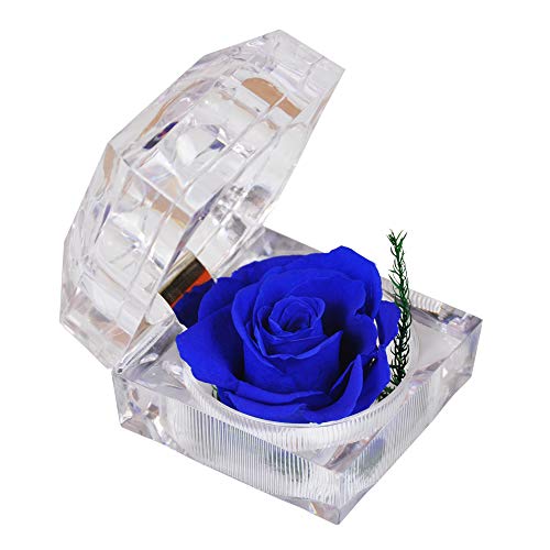Product Cover Preserved Flower Eternal Real Rose in Crystal Acrylic Ring Box, Unique Gift for Women, Girl, Valentine's Day, Christmas, Anniversary, Thanksgiving Day, Birthday, Wedding (Ocean Heart)