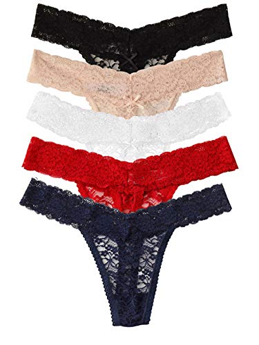 Product Cover TALEVE Women's Sexy Lace Cheeky Thong Underwear Plus Size Nylon Hipster See Through Panties Pack of 5