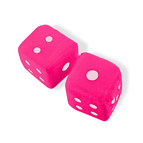 Product Cover Vagway Fuzzy Dice Car Mirror- Pair of Pink Hanging Dice- Plush Stylish Vintage Retro Accessory