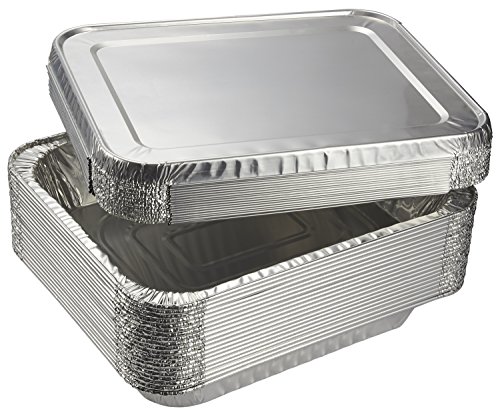 Product Cover Aluminum Foil Pans - 20-Piece Half-Size Deep Disposable Steam Table Pans with Lids for Baking, Roasting, Broiling, Cooking, 12.75 x 2.25 x 10.25 Inches