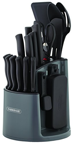 Product Cover Farberware 5169370 30-Piece Spin-and-Store Knife and Kitchen Tool Set with Rotating Storage Caddy, Black