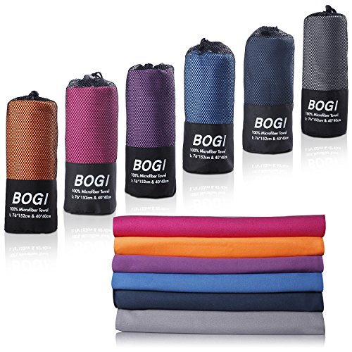 Product Cover BOGI Microfiber Travel Sports Towel-(L:60''x30''+16''x16'')-Dry Fast Soft Lightweight Absorbent&Ultra Compact-Perfect for Camping Gym Beach Bath Yoga Backpacking Fitness +Gift Bag&Carabiner(L:Nblue)