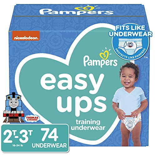 Product Cover Pampers Easy Ups Pull On Disposable Potty Training Underwear for Boys, Size 4 (2T-3T), 74 Count, Super Pack