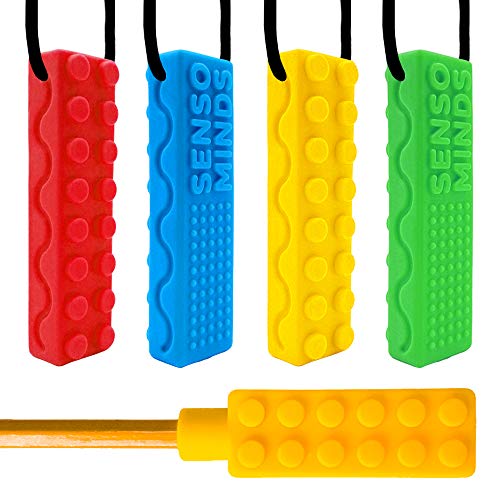 Product Cover Sensory Chew Necklace Bundle - Silicone Chewies for Autism, ADHD, Biting, Oral Motor Chewy Stick/Tube Toy Jewelry for Boys, Girls, Kids, Adults - by SENSO MINDS (5 Pack)