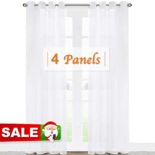 Product Cover RYB HOME Extra Long Curtains for Large Window, Bedroom White Sheer Curtains Voile Draperies for Living Room Sliding Glass Door, Wide 54 x Long 95 inch Each Panel, 4 Panels