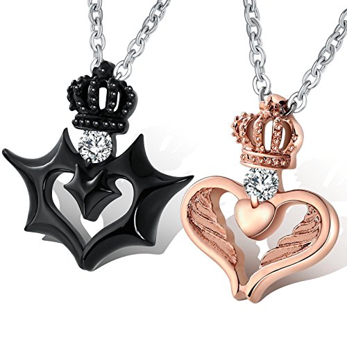 Product Cover Aienid Couple Necklace Set for His and Hers Queen and King Necklaces Stainless Steel Devil and Angel Crown