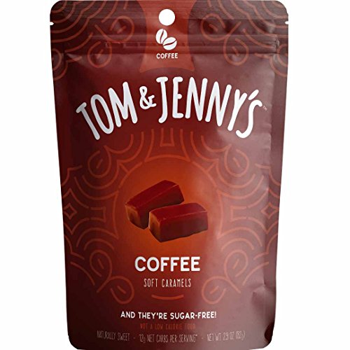 Product Cover Tom & Jenny's Sugar Free Soft Caramel Candy with Sea Salt and Coffee - Low Net Carb Keto Diet (Moderate Keto Lifestyle) - with Xylitol and Maltitol - (Coffee Caramel, 1-pack)