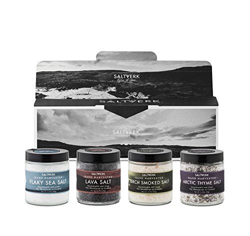 Product Cover Saltverk Gift Box w/Arctic Thyme salt + Birch Smoked salt +Lava salt + Pure salt, [3,17 oz x 4] | Icelandic flavoured salts | All natural | Sustainable | Gluten Free | Unrefined | Keto | Eco