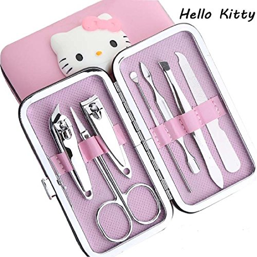 Product Cover Nail Clipper Travel Set, Hello Kitty 7 in 1 Stainless Steel Professional Nail Cutter Manicure Pedicure & Grooming Kits with Leather Case