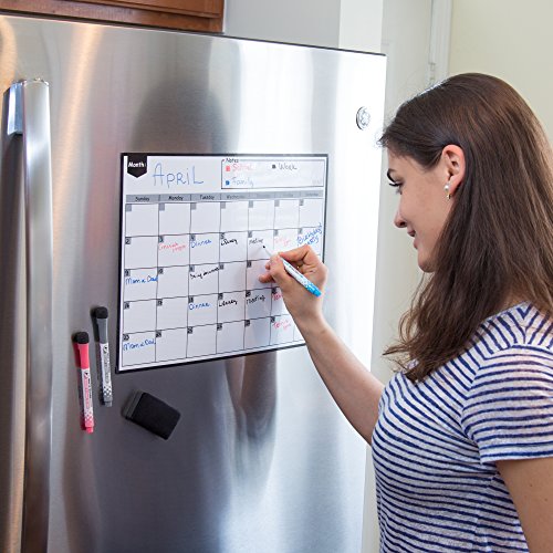 Product Cover Magnetic Dry Erase Calendar for Fridge with Stain Resistant Technology - 16 x 12 in - Includes 3 Premium Markers and Big Eraser - Magnetic Calendar for Refrigerator - Monthly White Board Planner