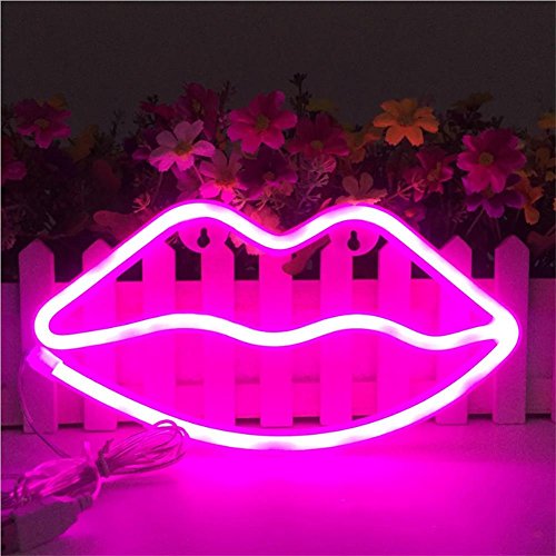 Product Cover Lip Shaped Neon Signs Led Neon Light Art Decorative Lights Wall Decor for Children Baby Room Christmas Wedding Party Decoration (Pink)