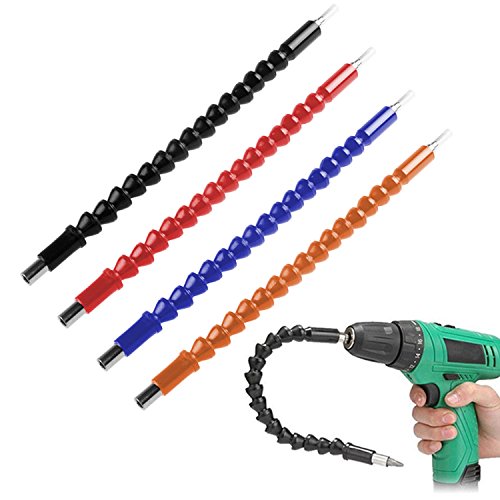 Product Cover 4 Pcs Flexible Drill Bit Extension, Screwdriver Soft Shafts, 11.6 inch, FineGood Universal Drill Connection - Black, Red, Blue, Orange
