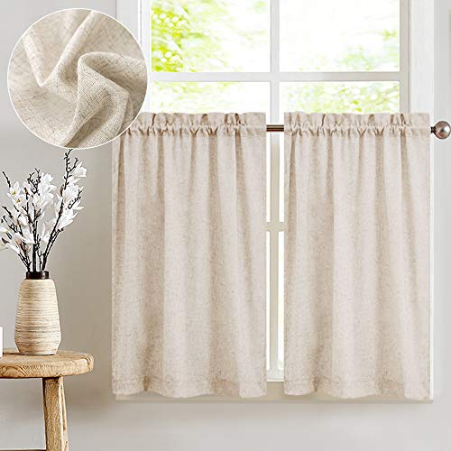 Product Cover jinchan Tier Curtains Linen Textured 24 Inches Long Curtains for Kitchen Small Cafe Curtains for Window Treatment Set 2 Panels Crude